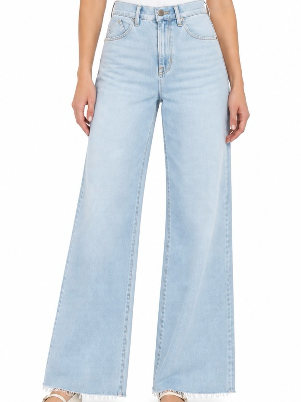 Kensie The Kaya High Rise Wide Leg Jeans Light Wash Raw Hem Size 12 NWT